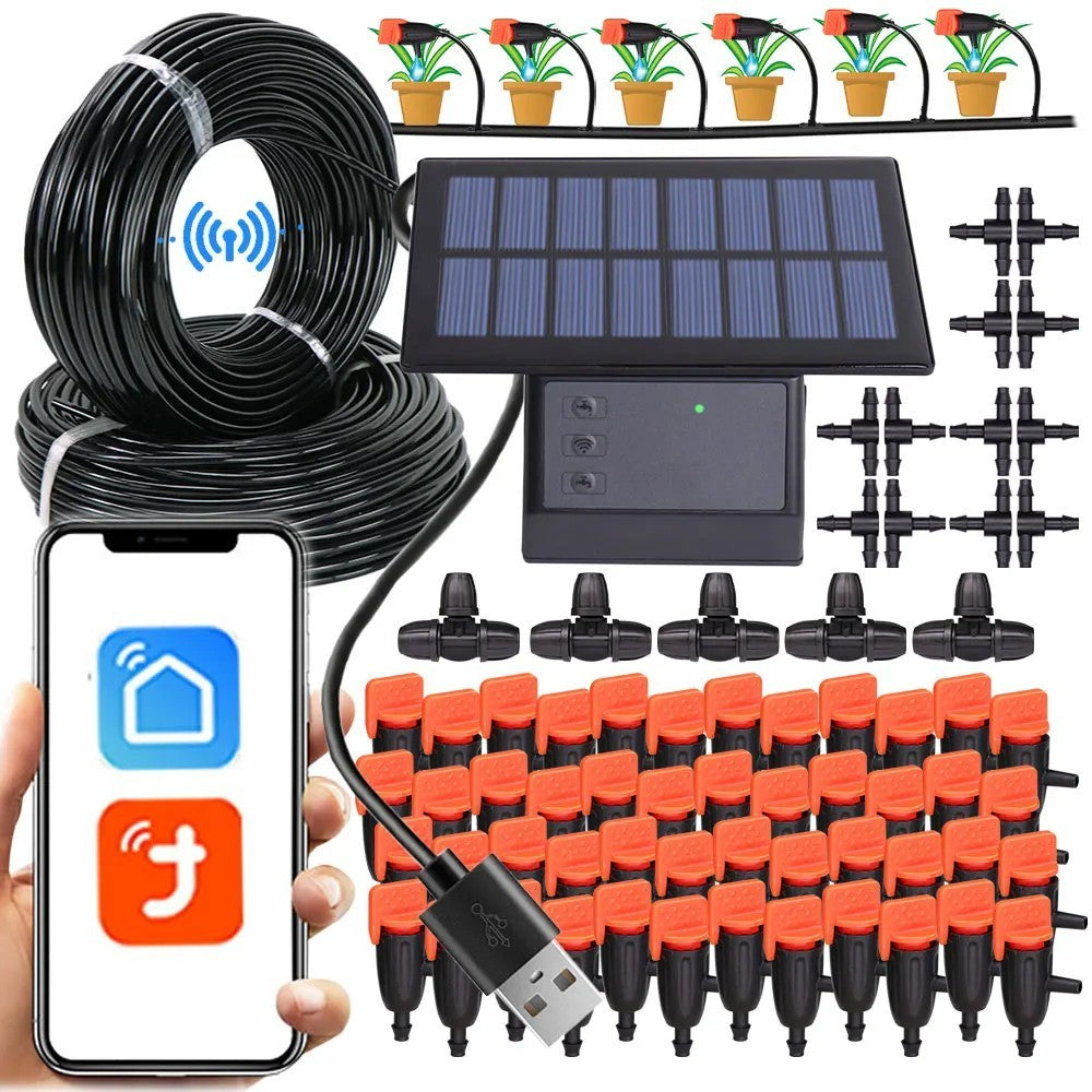 Solar Power Timer Smart Drip Irrigation System Remote Control Watering Kit