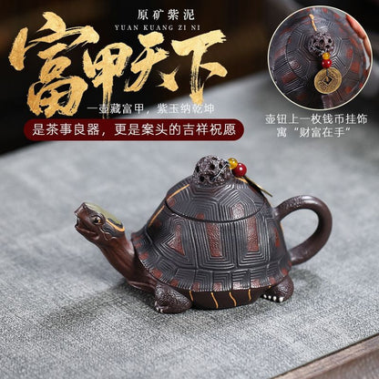 Yixing Zisha Teapot Turtle Shape Fu Jia Tian Xia Raw Purple Clay Kung Fu Tea Pot
