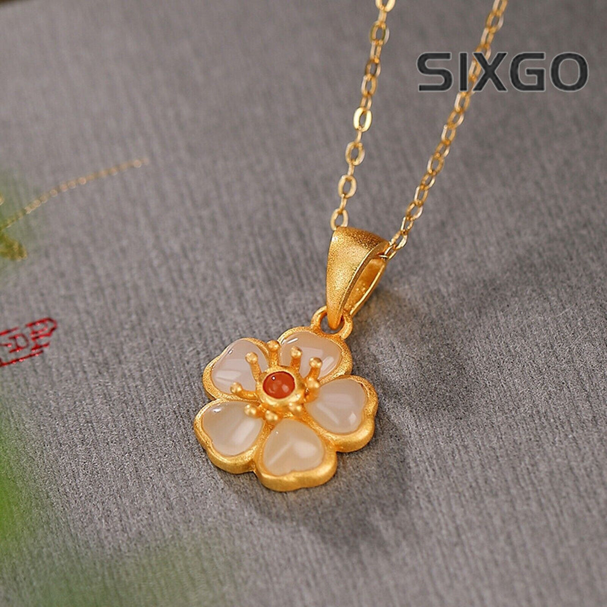 Real S925 Sterling Silver Natural Jade Women Lucky Plum Blossom Flower Pendant