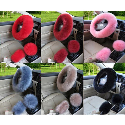Universal 3Pcs Fur Wool Furry Fluffy Thick Car Steering Wheel Cover Accessories