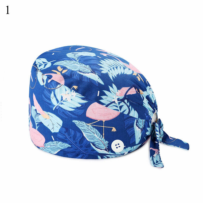 Unisex Surgical Scrub Cap Doctor Nurse Cotton Cartoon Adjustable Hats Buttons