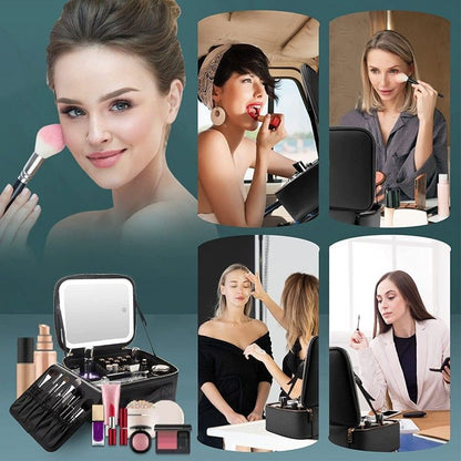 LED Light Cosmetic Bag Mirror Luxury Large Traveling Makeup Purse 26*23*11CM Bag
