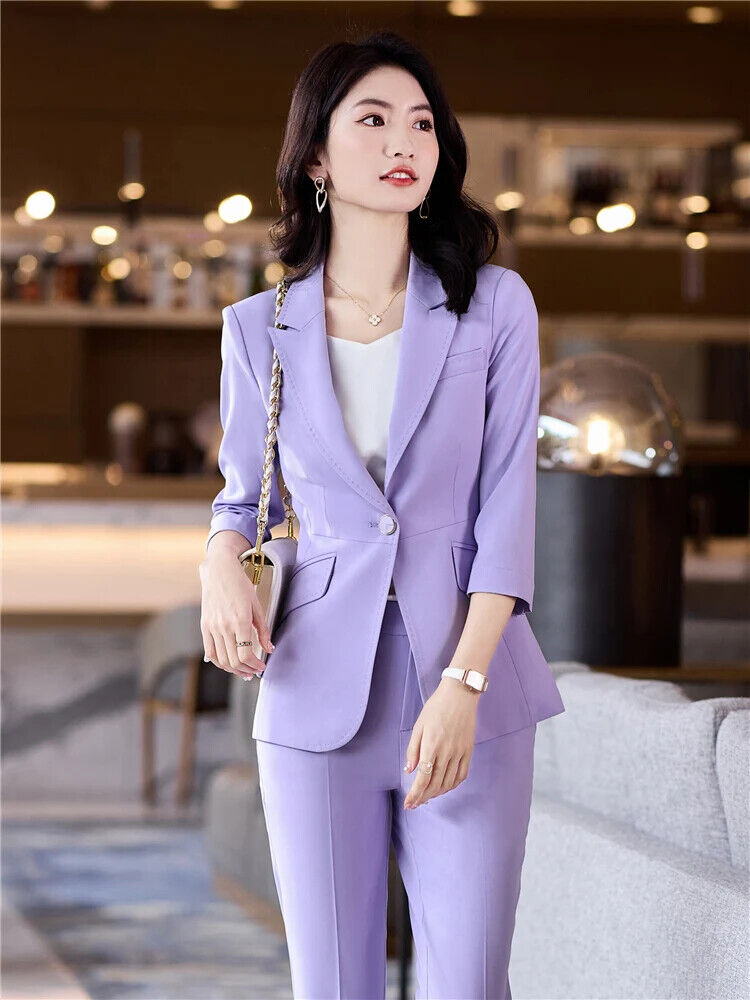 Women's Office Suit Pantsuit Simple Spring Summer Top + Trousers 2 Piece Set