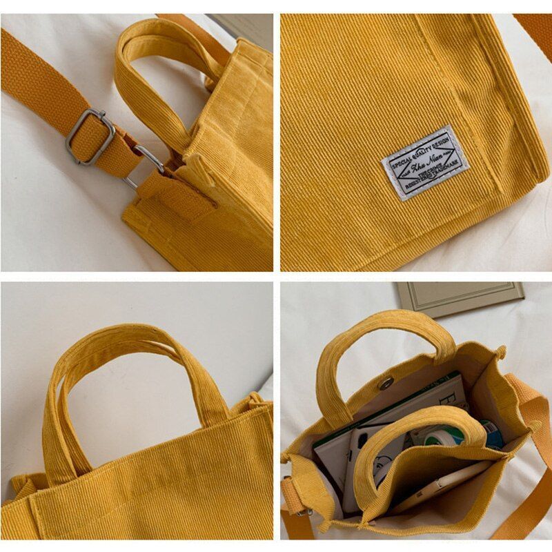 Corduroy Bag Canvas Shoulder Crossbody Handbag Tote Bag Short Handle 26*10*23 CM