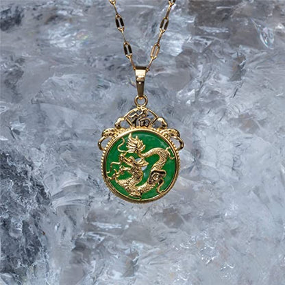 Green Jade Dragon Fengshui Luck Men Women Necklace Decoration