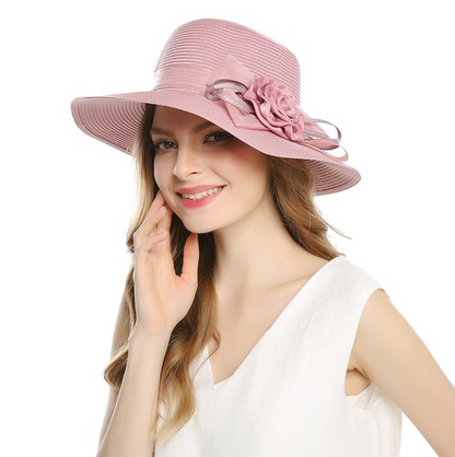 Yarn Hat Women Big Bow Feather Flower Sun Protect Hat Elegant Wedding Sea Beach