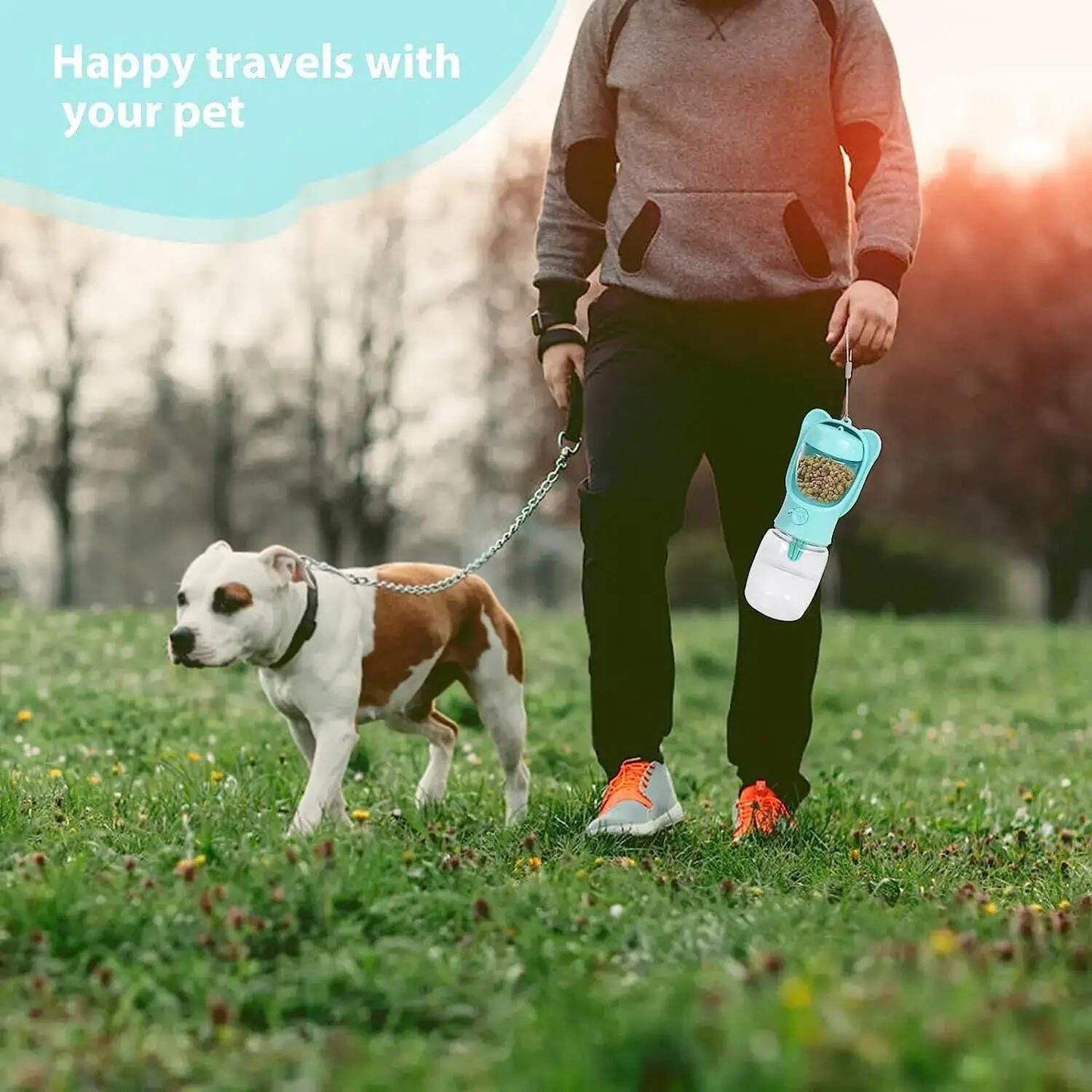 Dog Travel Water Bottle with Food Container & Leak Proof Lock