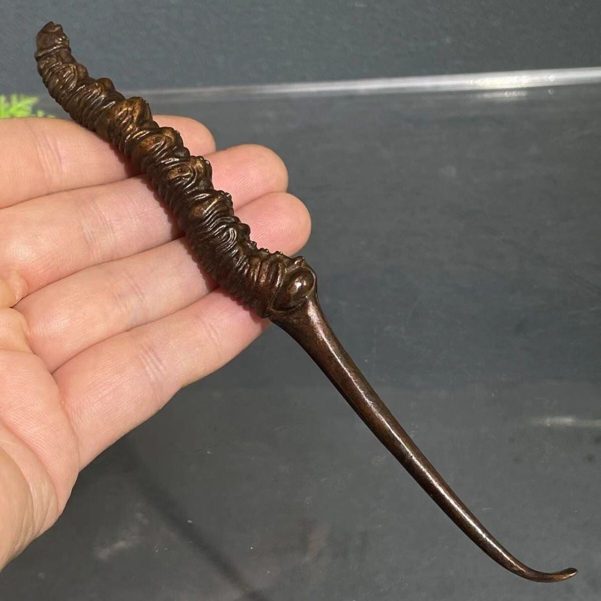 Rare Chinese bronze Cordyceps Figure statue netsuke collect tea drinking tools