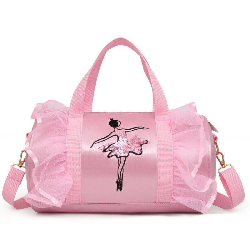 Girls Latin Ballet Dance Bags Ruffle Pink Barrels Shoulder Bag Handbag Potable
