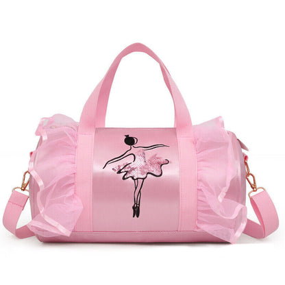 Girls Latin Ballet Dance Bags Ruffle Pink Barrels Shoulder Bag Handbag Potable