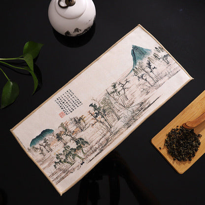 Painted Chinese Style Thick Tea Towel Super Absorbent Tea Cleaning Set Cup Mat.