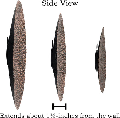 Set of 18", 15", 12" Hanging Copper / Black Ribbed Metal Circles Wall Decoration