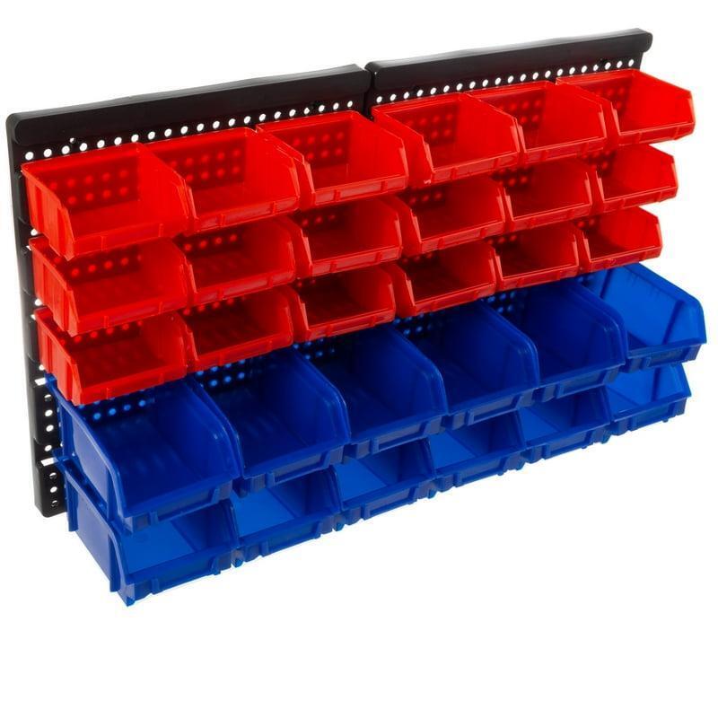 30-compartment Garage Storage Bins (red/blue)