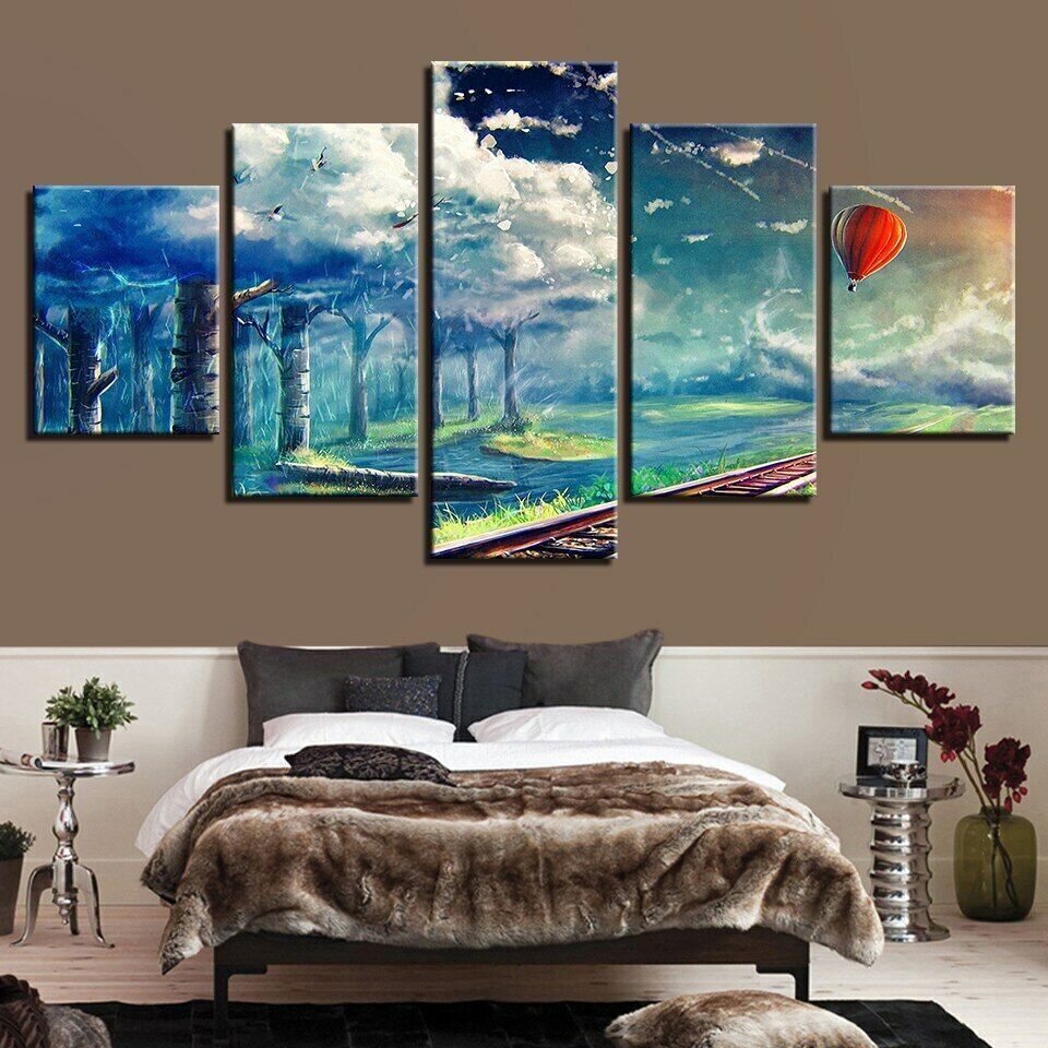 5 Pieces Hot Air Balloons Sky Tree Anime Paintings HD Prints Centimeters Per