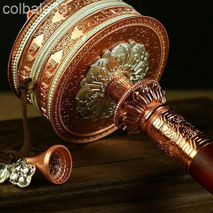 12" Copper Hand Turn Prayer Wheel Tibetan Buddhism Meditation Artifact