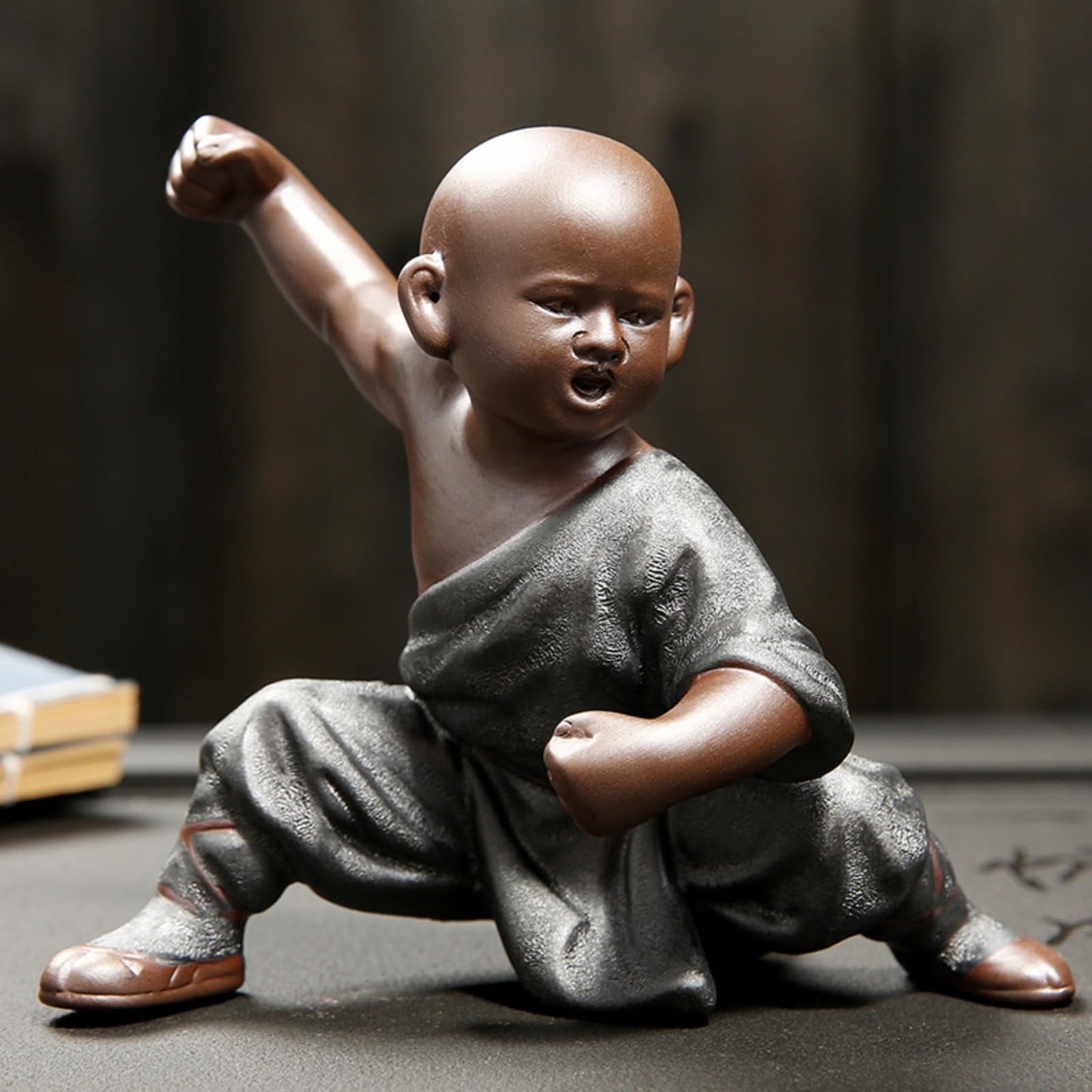 Chinese Kung Fu Monk Purple Sands Tea Pet Ornament 13cm Kung Fu Tea Set Decor