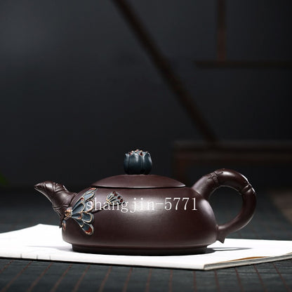 Marked Teapot Full Handmade Pot True Yixing Zisha Purple Clay Ginkgo Leaf Relief