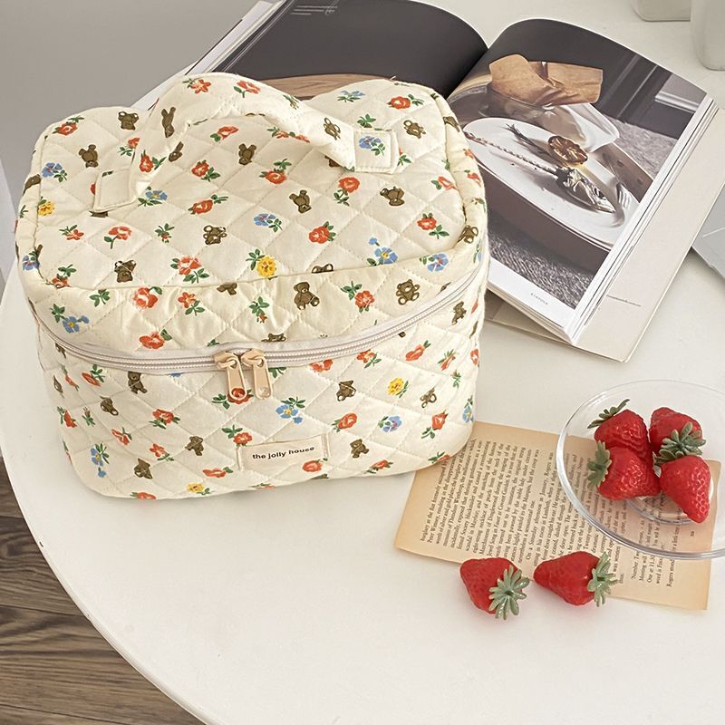 Makeup Bag Zipper Cosmetic Organizer Large Cloth Box Make Up Purse Toiletry Case