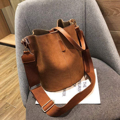 Luxury Handbag Bucket Bag Leather Shoulder Purse Large Wide Strap Crossbody Bags