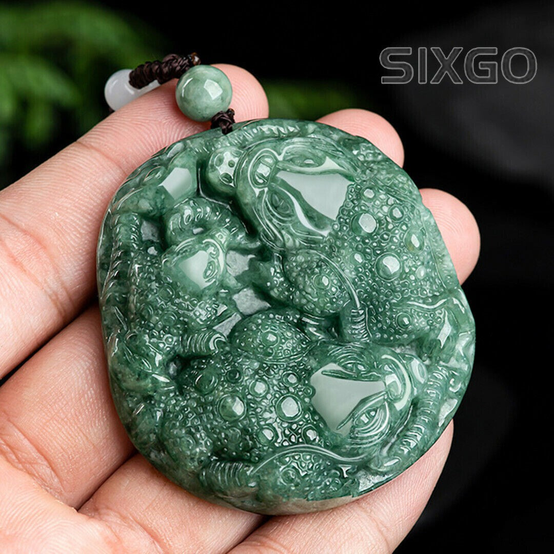 Grade A 100% Natural Green Jade Jadeite Double Dragon Spittor Pendant