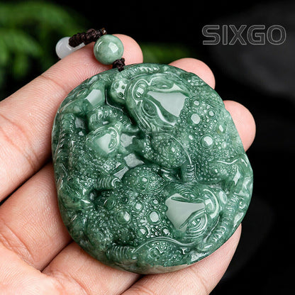 Grade A 100% Natural Green Jade Jadeite Double Dragon Spittor Pendant
