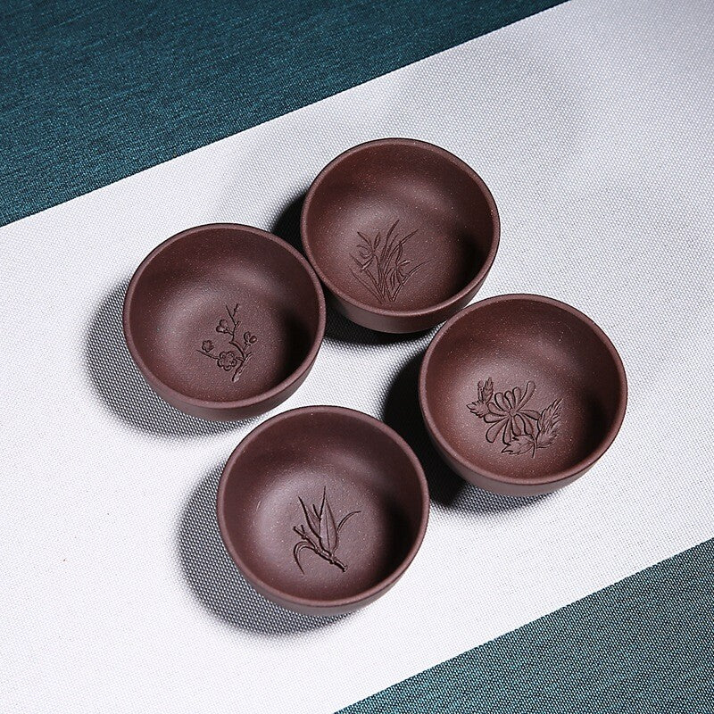 Original Ore Real Yixing Zisha Tea Pot Marked Hand Carved Master Cup Purple Clay
