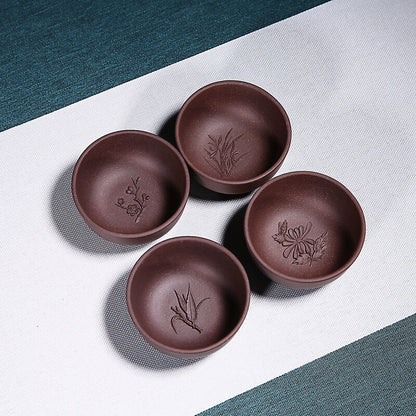 Original Ore Real Yixing Zisha Tea Pot Marked Hand Carved Master Cup Purple Clay