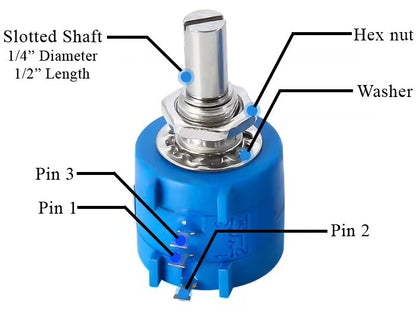 500Ω 2W Multiturn Potentiometer, 10 Turns, Slotted Shaft, Panel Mount