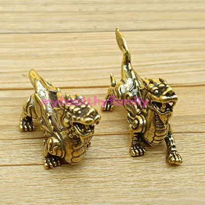 1Pair Retro Brass Male and Female Pixiu Attract Wealth Keep MoneyTea Pets