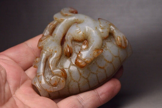 Old Peking Chinese Hetian Jade Hand Carving Dragon Statue Unique Wonderful Art