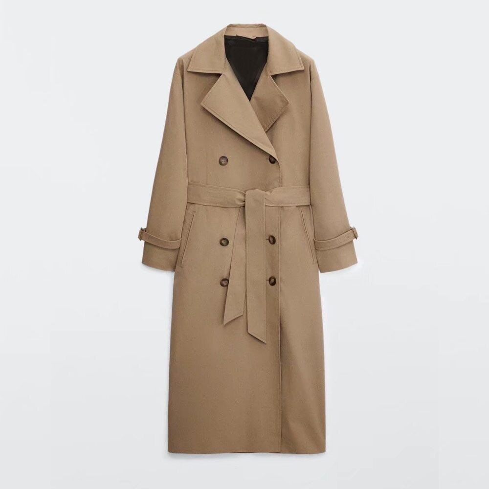 2022 Women's Clothing Retro Casual Loose Double-breasted Overknee Trench Coat
