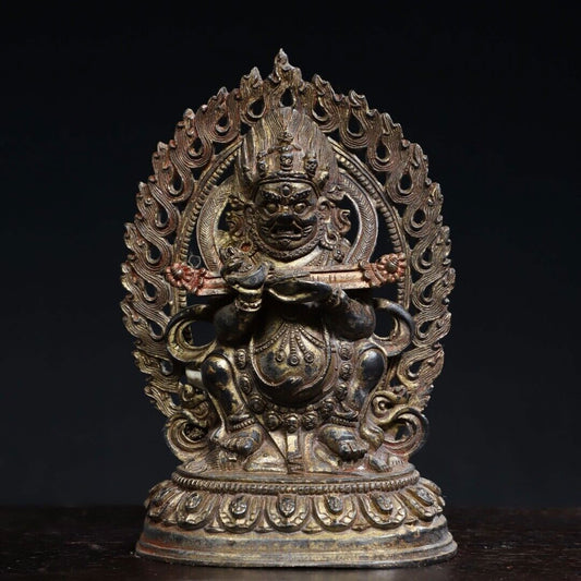 6.3" China Old Tibet Tibetan Buddhism temple Bronze gilt Mahakala Buddha statue