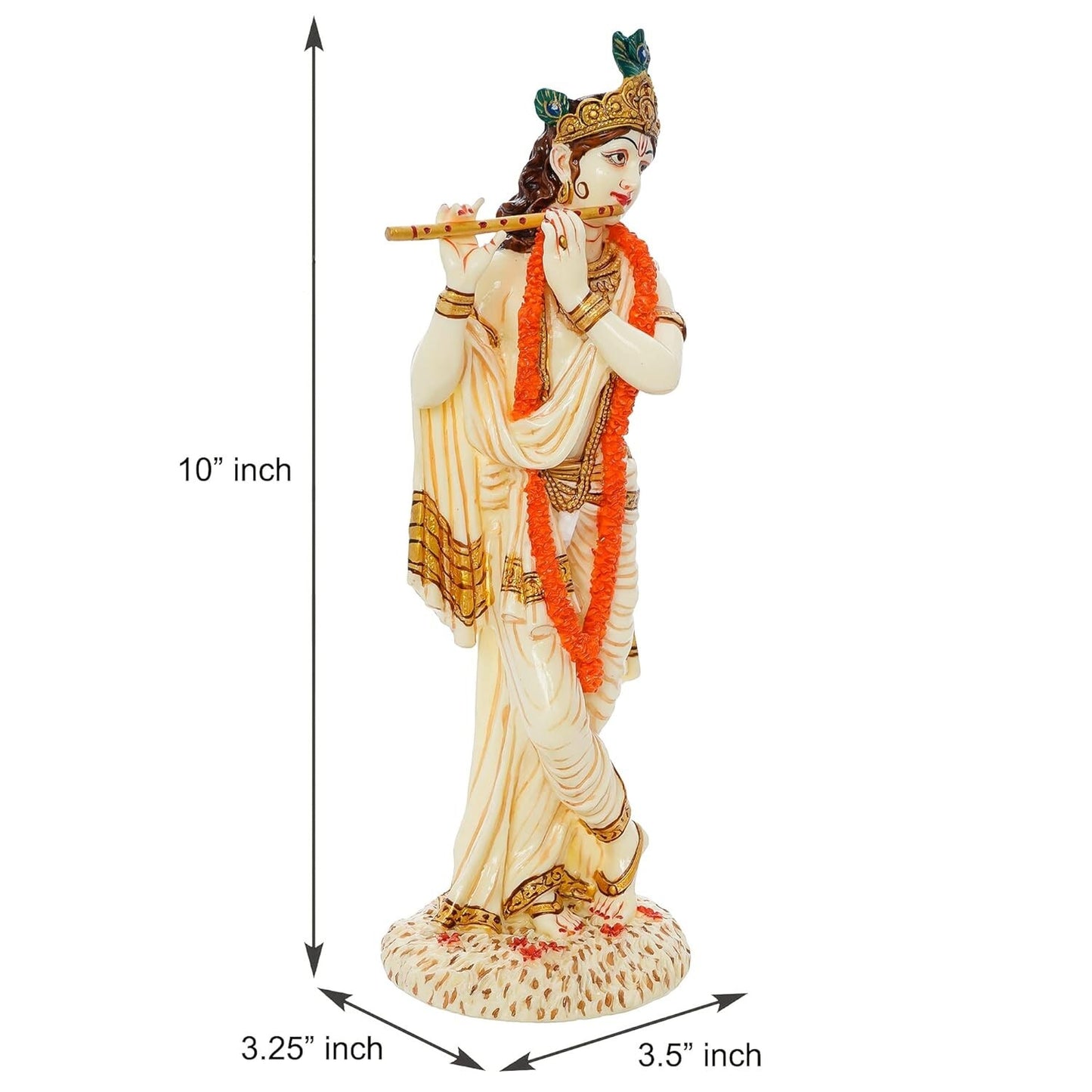 Hindu God Lord Standing Krishna Playing on Flute Statue Idol Figurine