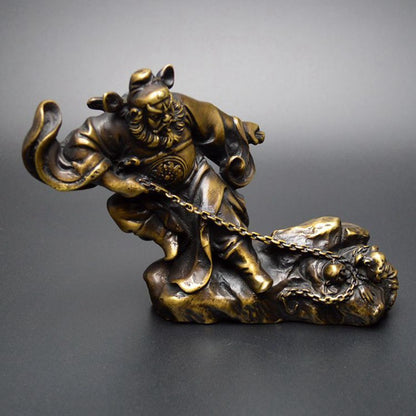 15cm China Folk Brass Taoism Zhongkui Hold Sword Catch Ghost Statue Home Decor