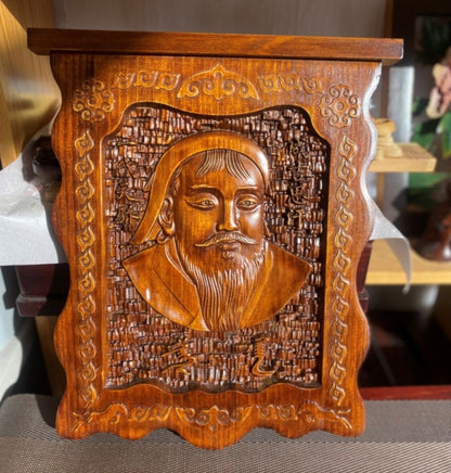 Wood Carved Genghis Khan Statue Wall Hanging Collection