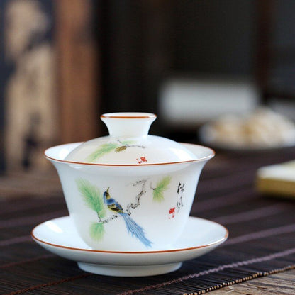 Porcelain Fine Chinese Gaiwan Tea Tureen Drinkware Teacups Household Accessories