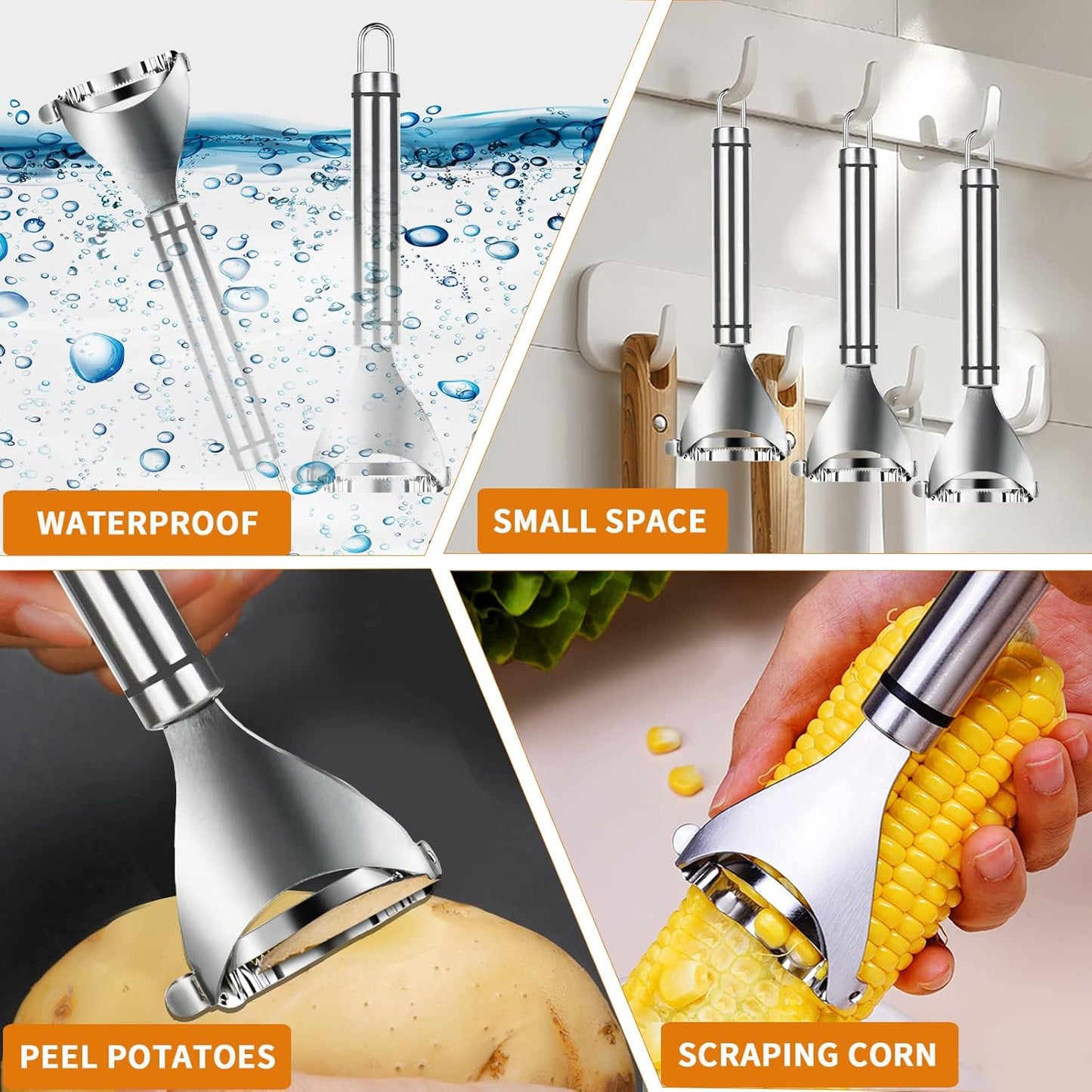 4x Stainless Steel Corn Cob Peeler Stripper Remover Kitchen Cutter Thresher Tool