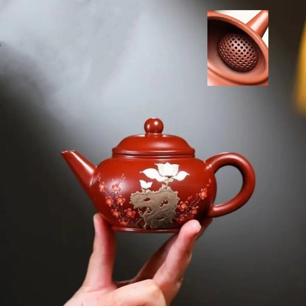 200ml Real Yixing Zisha Dahongpao Clay Tea Pot Floral Relief Chinese Master Pot
