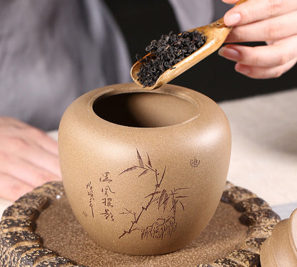 True Yixing Zisha Tea Caddy Bamboo Carved Sealed Tea Canister With Lid Small New