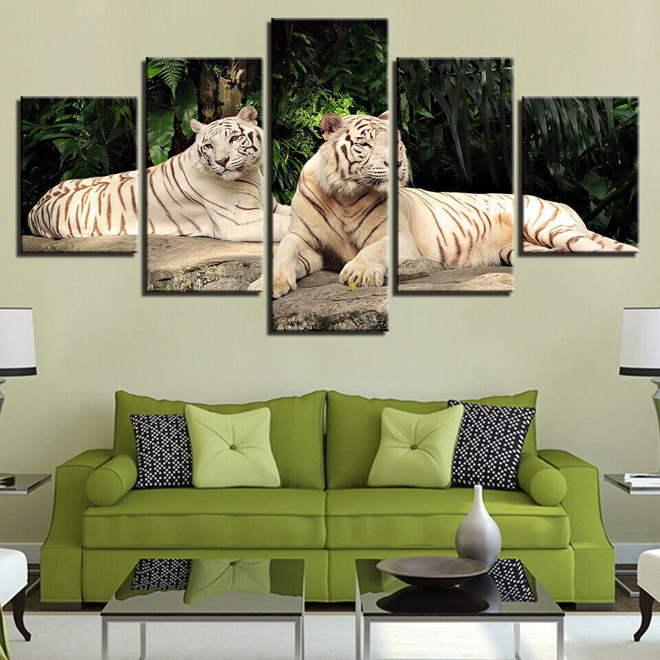 Tiger Couple Wildlife Animals Canvas Prints Painting Wall Art Home Decor 5PCS