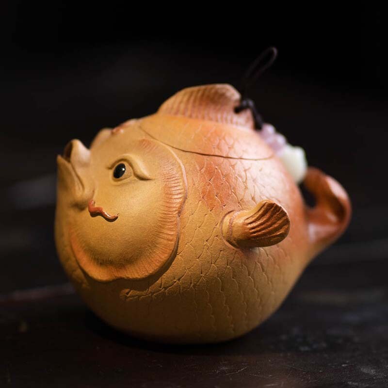 Full Handmade Tea Pot Fish Design China Yixing Zisha Duan Clay Master Pot 130ml