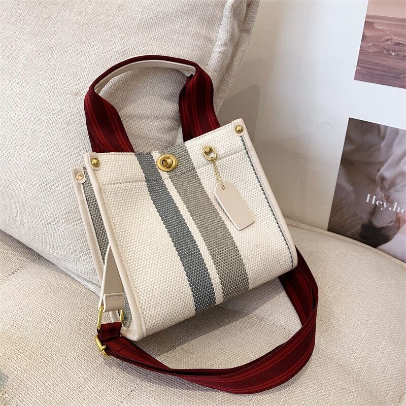 Canvas Tote Bag Women Handbag Stripe Shoulder Bags Big Shopper Totes