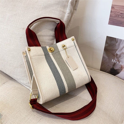 Canvas Tote Bag Women Handbag Stripe Shoulder Bags Big Shopper Totes