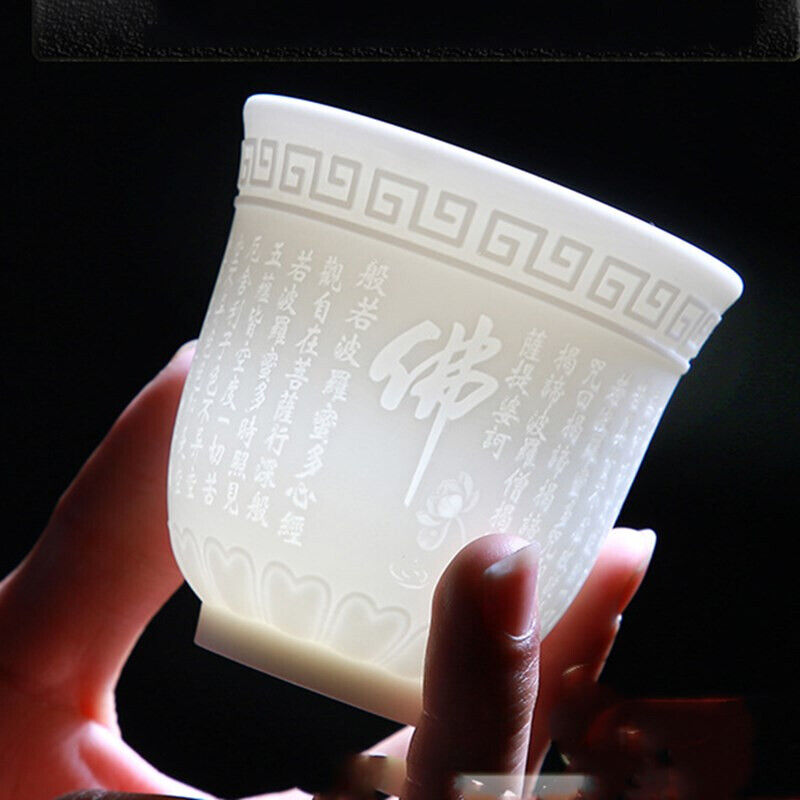 Traditional Ceramic Buddha Word Tea Cup Heart Sutra Mantra Buddhist Tea cup