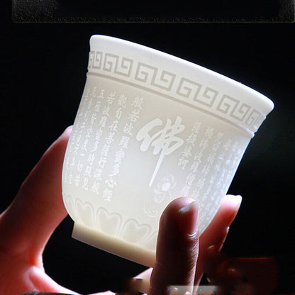 Traditional Ceramic Buddha Word Tea Cup Heart Sutra Mantra Buddhist Tea cup