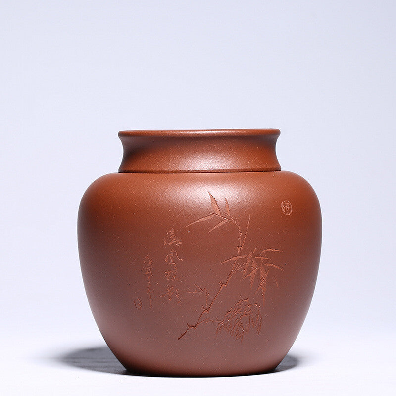 True Yixing Zisha Tea Caddy Bamboo Carved Sealed Tea Canister With Lid Small New