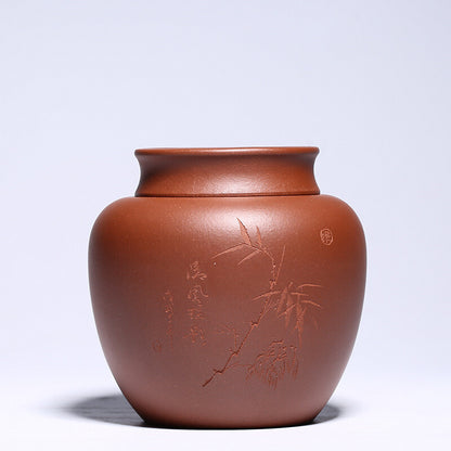 True Yixing Zisha Tea Caddy Bamboo Carved Sealed Tea Canister With Lid Small New