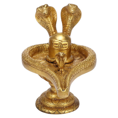 Hindu God Lord Brass Shiva Shivling Idol with Naag Nagin Idol Statute Figurine