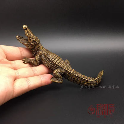 5.5" Brass Open Mouse Crocodile Statue Alligator Figurine Decor Collections