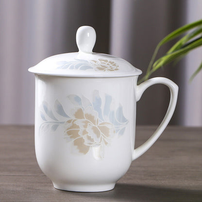 Jingdezhen Blue and White Bone Porcelain Cup Ceramic Tea Cup with Handle Lid